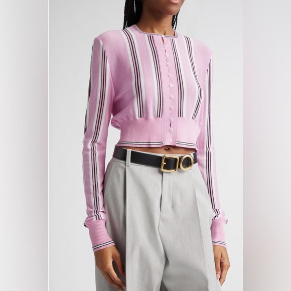 NWT Jacquemus Spiaggia Cropped Wool Cardigan Sweater 40 US8 in Pink Multi - Picture 4 of 17